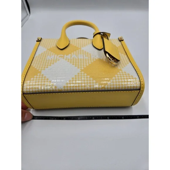 Msrp $498 MICHAEL‎ KORS MIRELLA XS MINI SHOPPERCROSSBODY SEQUINS BAG YELLOW